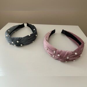 Elegant Velvet Pearl Headbands - Pink and Gray